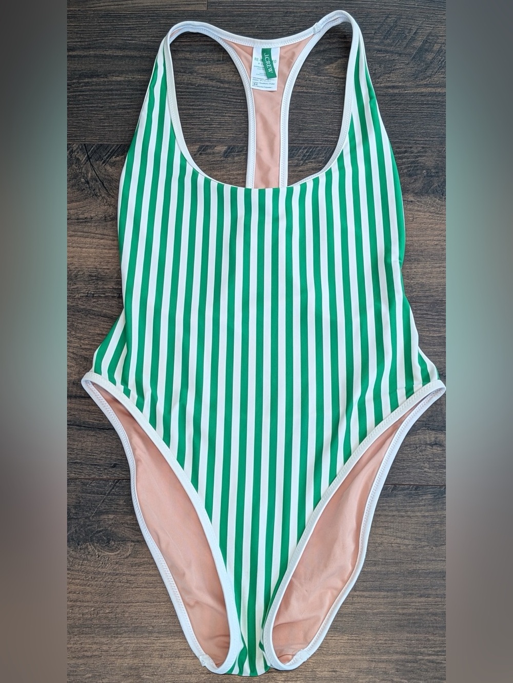 J. Crew Racerback One-piece Swimsuit in Stripe Kelly Green Size 6 - Picture 3 of 13
